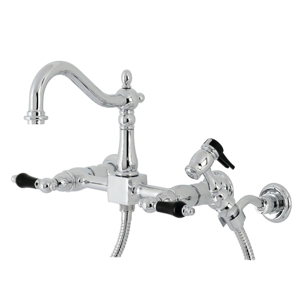 Duchess Wall Mount Bridge Kitchen Faucet W/Brass Sprayer, Chrome
